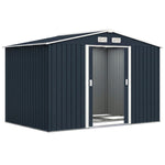 Abri de jardin 5,4 m² 2,77 x 1,95 x 1,92 m kit de fondation porte coulissante ventilations acier galvanisé, gris foncé