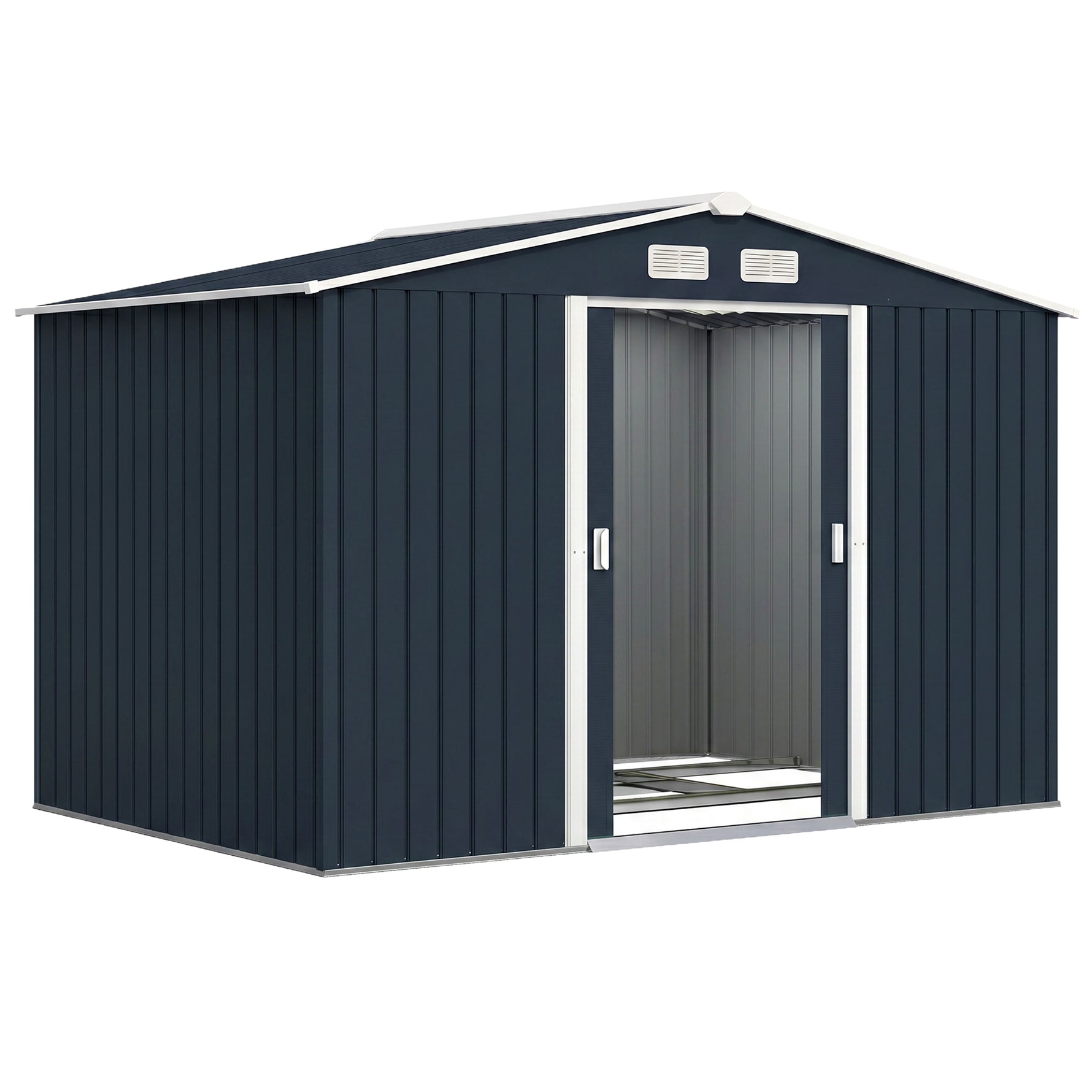 Abri de jardin 5,4 m² 2,77 x 1,95 x 1,92 m kit de fondation porte coulissante ventilations acier galvanisé, gris foncé