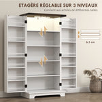 Buffet cuisine, meuble cuisine rangement, avec 12 étagères à portes, lumière LED magnétique, 60 x 40 x 120 cm, blanc