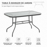 Table de Jardin rectangulaire dim. 120L X 80l x 70H cm métal époxy Gris Plateau Verre trempé