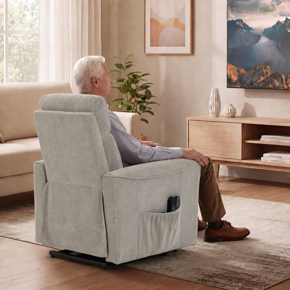 Fauteuil Releveur Électrique Massage Vibration et Chaleur, Fauteuil Relax Électrique, Dossier Inclinable, Chenille, Gris