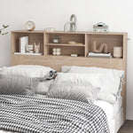 Tête de lit sur pied avec rangements, accessoire de lit 4 compartiments ouverts, 140 x 19 x 103,5 cm, effet bois naturel