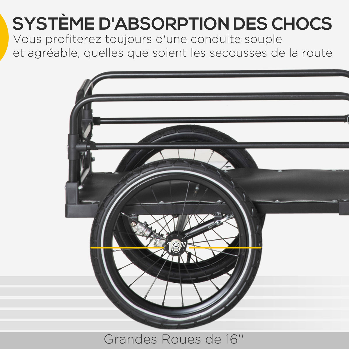 Remorque pliable pour vélo en acier roues 16 pouces charge max. 40 kg avec barre d'attelage universelle