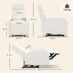Fauteuil Relax Inclinable, Fauteuil de Relaxation en Peluche Teddy, Assise à Ressorts, Accoudoirs Rembourrés, Crème