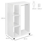 Portant à vêtements penderie Mobile avec roulettes 3 étagères latérales + Grand Espace penderie Panneaux Particules Blanc