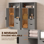 Mobiletto da bagno, mobile contenitore stretto con 2 cassetti, scomparti a giorno, 50x25x100 cm, grigio