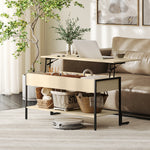 Table basse avec plateau relevable, table de salon avec compartiment caché et étagère ouverte, 95x40x59cm, bois naturel
