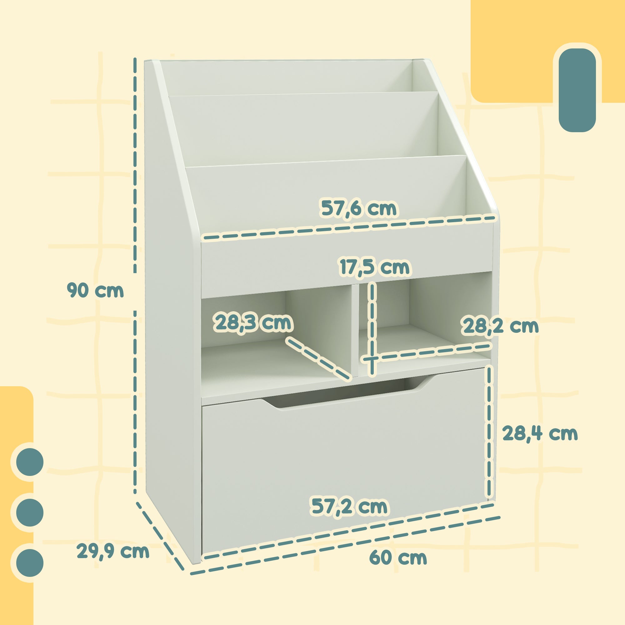 Bibliothèque étagère Multi-Rangement 3 étagères 2 niches Grand tiroir en bois Vert clair