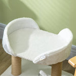 Arbre à chat grattoir design avec jeu 2 pompons suspendus 2 poteaux sisal plateforme peluche sisal 48 x 38 x 42 cm beige