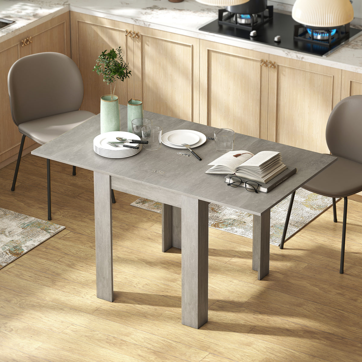 Tavolo da pranzo rettangolare allungabile per 4-6 persone, tavolo da cucina 70-140 cm, feltrini, grigio