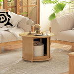 Table basse ronde table de salon en bambou avec rangement caché et porte coulissante, dim. Ø 60 x 45H cm, bois naturel-1