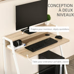 Bureau Informatique Table Ordinateur d'étude dim. 84L x 45l x 85H cm Style Simple en Bois chêne Clair Blanc