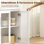 Buffet salon, meuble de rangement avec 4 tiroirs et 2 portes en verre trempé, étagère réglable, 120 x 40 x 91 cm, blanc