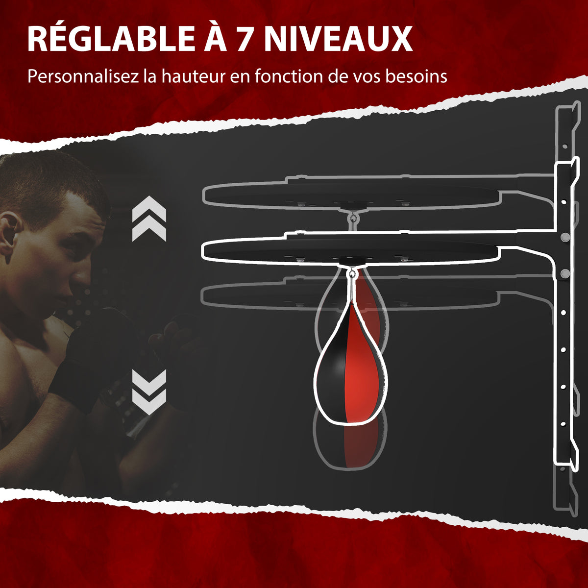 Plateforme murale avec poire de vitesse sac de frappe pour entraînement de boxe, hauteur ajustable pivotant à 360°