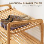 Étagère à chaussures en bambou à 3 niveaux, porte-chaussures capacité 12 paires, 76x33x50,8cm, bois naturel