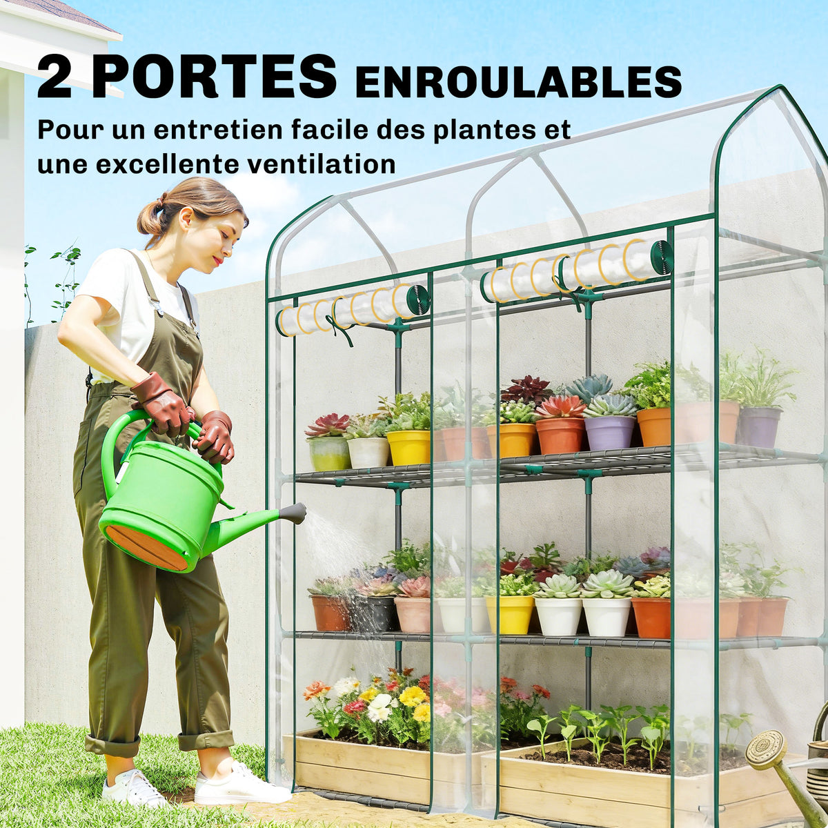 Serre de Jardin, Petite Serre de Balcon étagères 3 niveaux en Bâche PVC et Châssis Acier, 143 x 46 x 165 cm, transparent