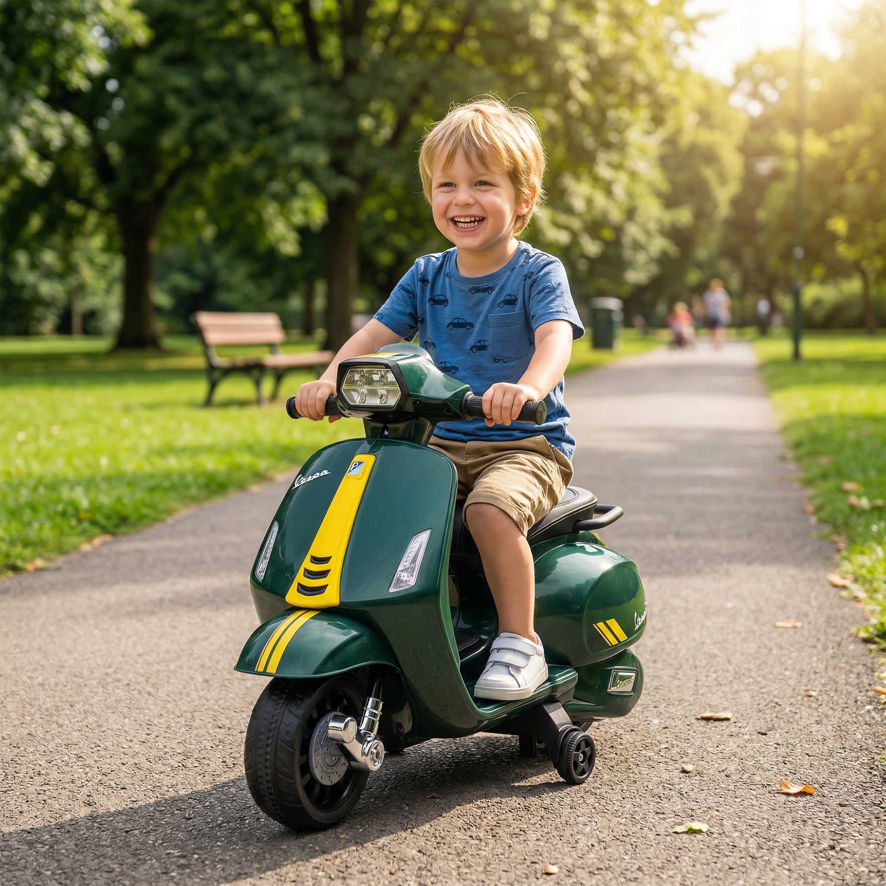 Moto électrique enfants 6 V, voiture électrique enfants avec Roues d'Apprentissage, 2-4 Ans, 71 x 37 x 52 cm, vert foncé
