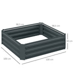 Lot de 2 carré potager de jardin dim. 100L x 100l x 30H cm - tôle d'acier ondulée gris foncé