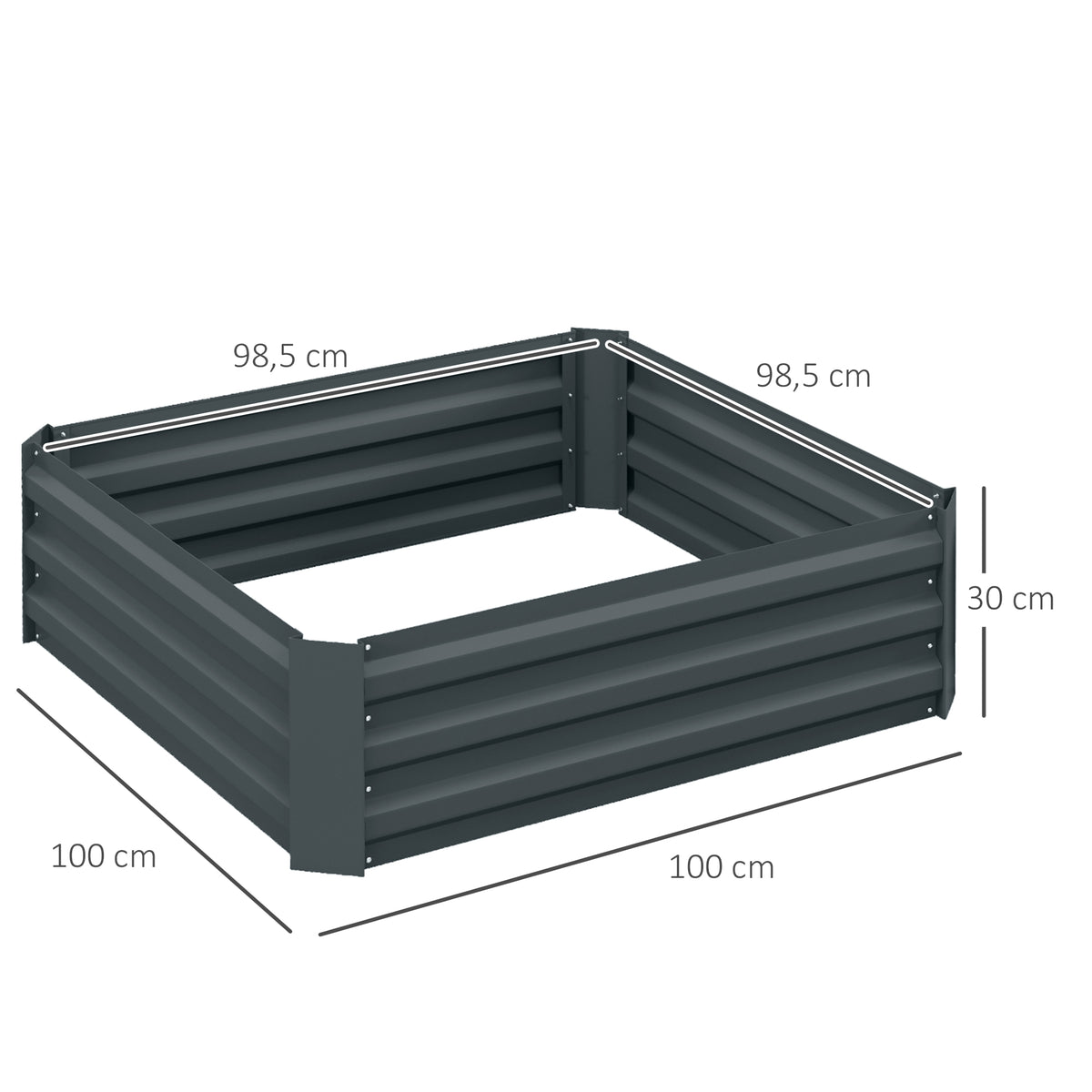 Lot de 2 carré potager de jardin dim. 100L x 100l x 30H cm - tôle d'acier ondulée gris foncé