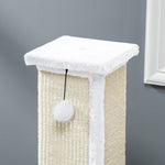 Krabpaal voor katten, sisal en pluche, met hangend balletje, stabiele voet, 41 x 41 x 81 cm, wit en crème