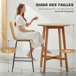 Lot de 2 tabourets de bar design bohème Hauteur 66 cm avec repose-pieds métal et rotin PE - naturel