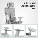 Fauteuil de bureau, chaise de bureau ergonomique en maille avec accoudoirs 3D, dossier inclinable, 66x64x122 cm, gris
