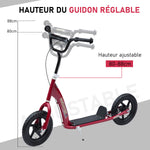 Trottinette enfant patinette pneus 30 cm Hauteur Guidon réglable poignée Frein et béquille Acier pour enfants à partir de 5 ans Rouge