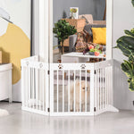 Safety gate, foldable modular pet barrier, 4-panel solid pine wood, 204 x 30 x 61 cm, white