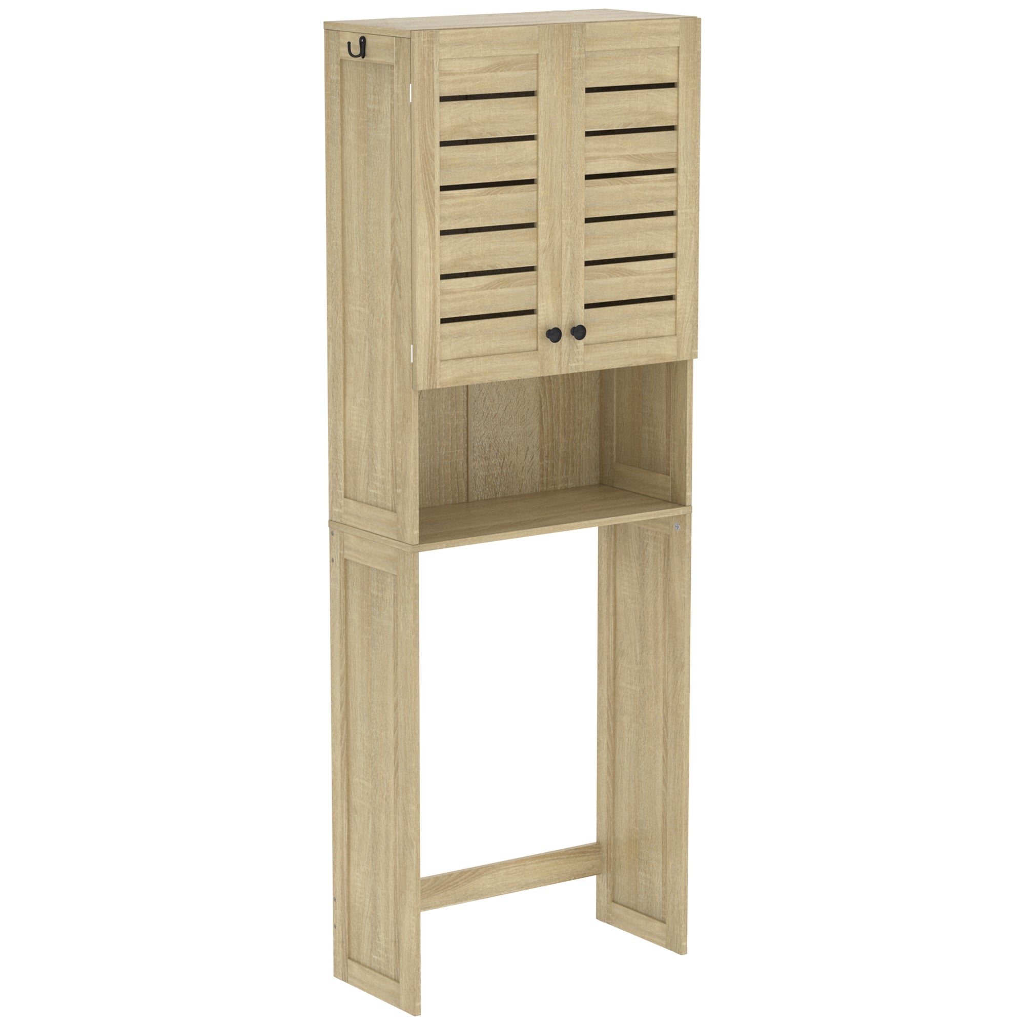 Mobiletto salvaspazio per WC/lavatrice con armadietto a doppia anta, ante a persiana, 67x31,5x190 cm, quercia