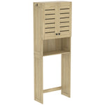 Meuble WC dessus de toilette/machine à laver avec placard à porte double, portes à persiennes, 67x31,5x190cm, chêne
