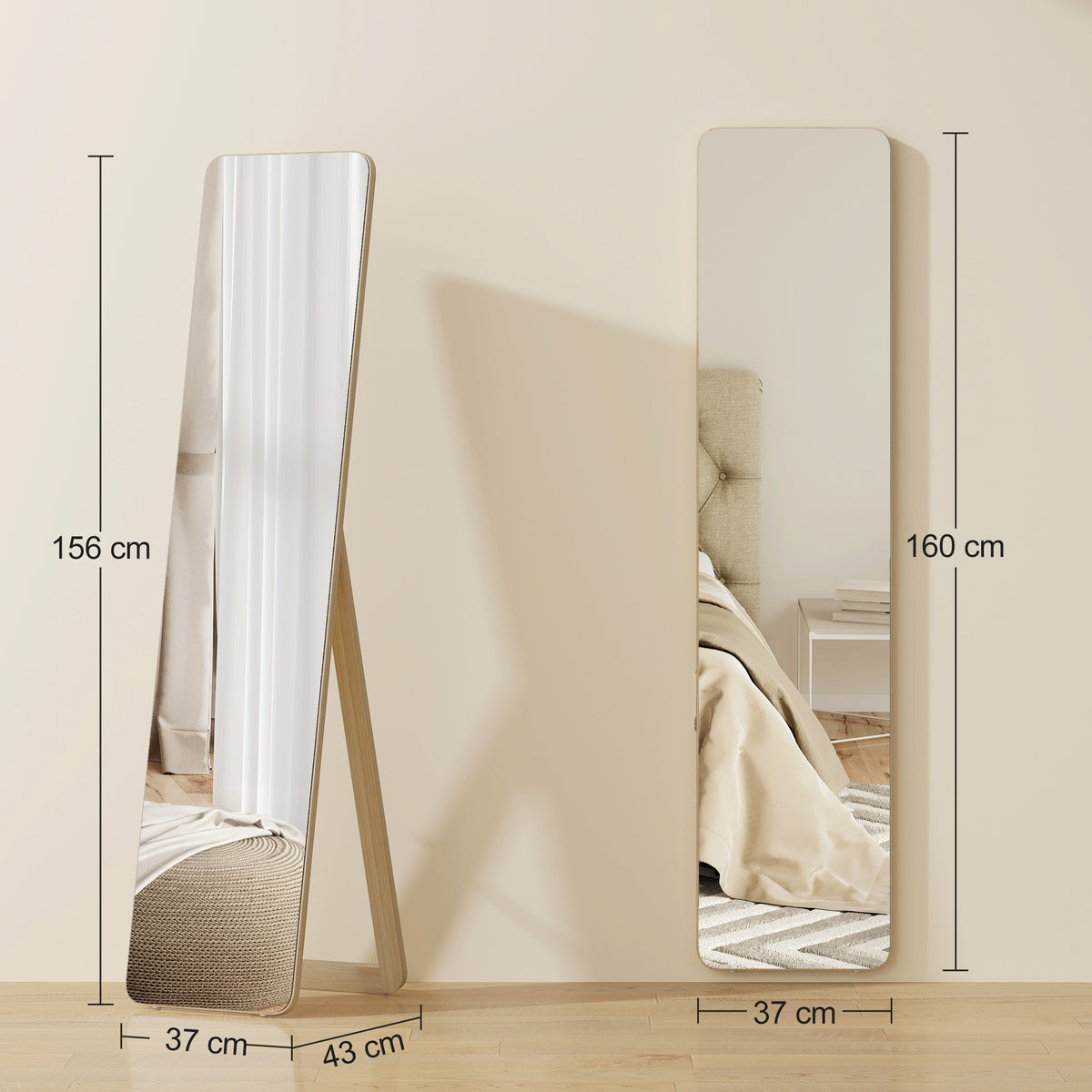 Espejo de pie y de pared rectangular dim. 37L x 43a x 156Al cm madera natural