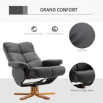 Fauteuil relax avec repose-pied, fauteuil de relaxation en PU, pivotant à 360°, dossier inclinable, assise et dossier rembourrés, rangement caché, pour salon, chambre, home cinéma, noir