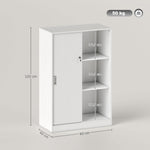 Armoire de Bureau 2 Portes coulissantes verrouillables dim. 80L x 40l x 120H cm 2 étagères en Bois Blanc