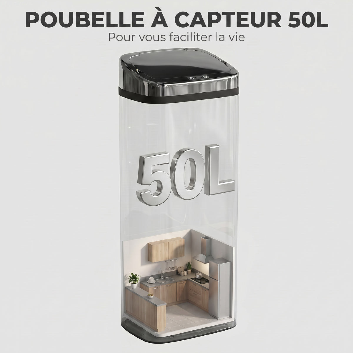 Cubo de basura con sensor de movimiento de apertura automática, 1 compartimento de 50 L, de acero inoxidable