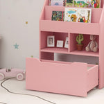 Bibliothèque étagère Multi-Rangement 3 étagères 2 niches Grand tiroir en bois Rose
