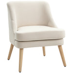 Fauteuil Scandinave Confortable pour Salon et Chambre, Pieds en Bois Massif, Revêtement en Tissu Lin, Beige
