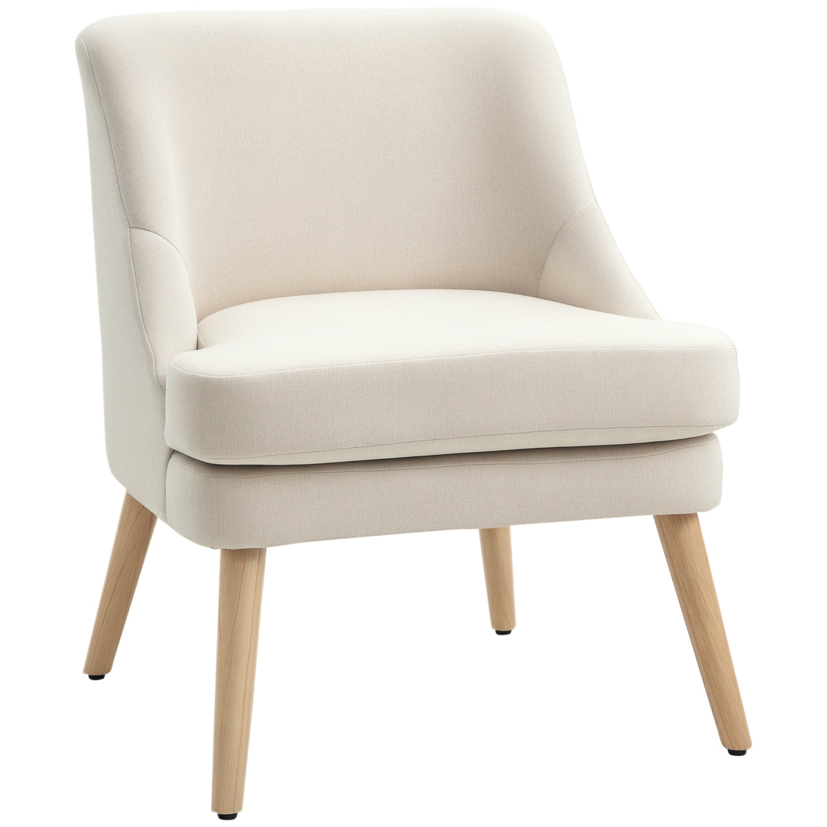 Fauteuil Scandinave Confortable pour Salon et Chambre, Pieds en Bois Massif, Revêtement en Tissu Lin, Beige