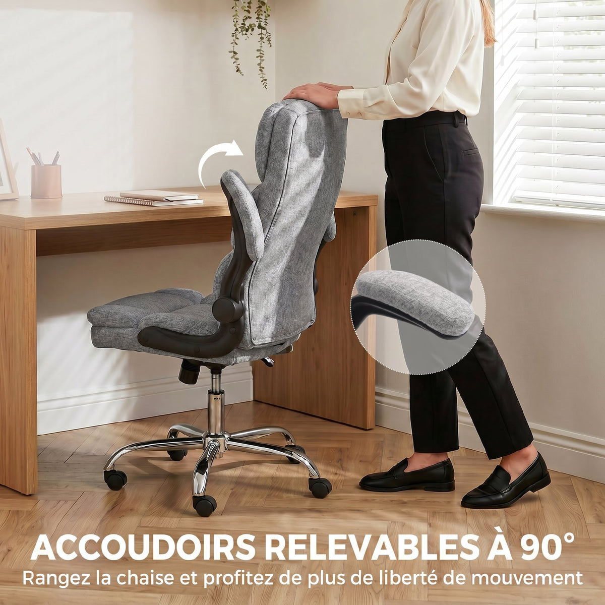 Fauteuil de bureau massant et chauffant, chaise de bureau ergonomique avec hauteur réglable, fonction à bascule, gris