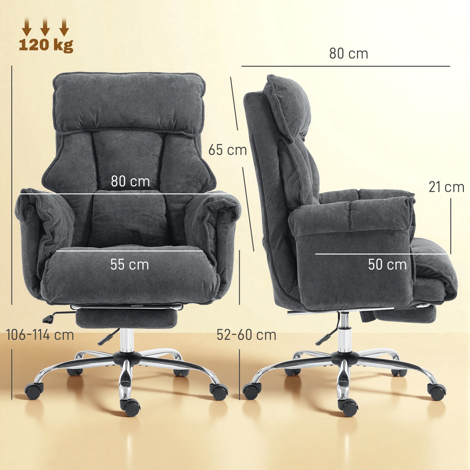 Chaise Bureau Ergonomique, Fauteuil de Bureau Inclinable, Hauteur Réglable, Appui-tête, Dossier Haut, Gris Foncé