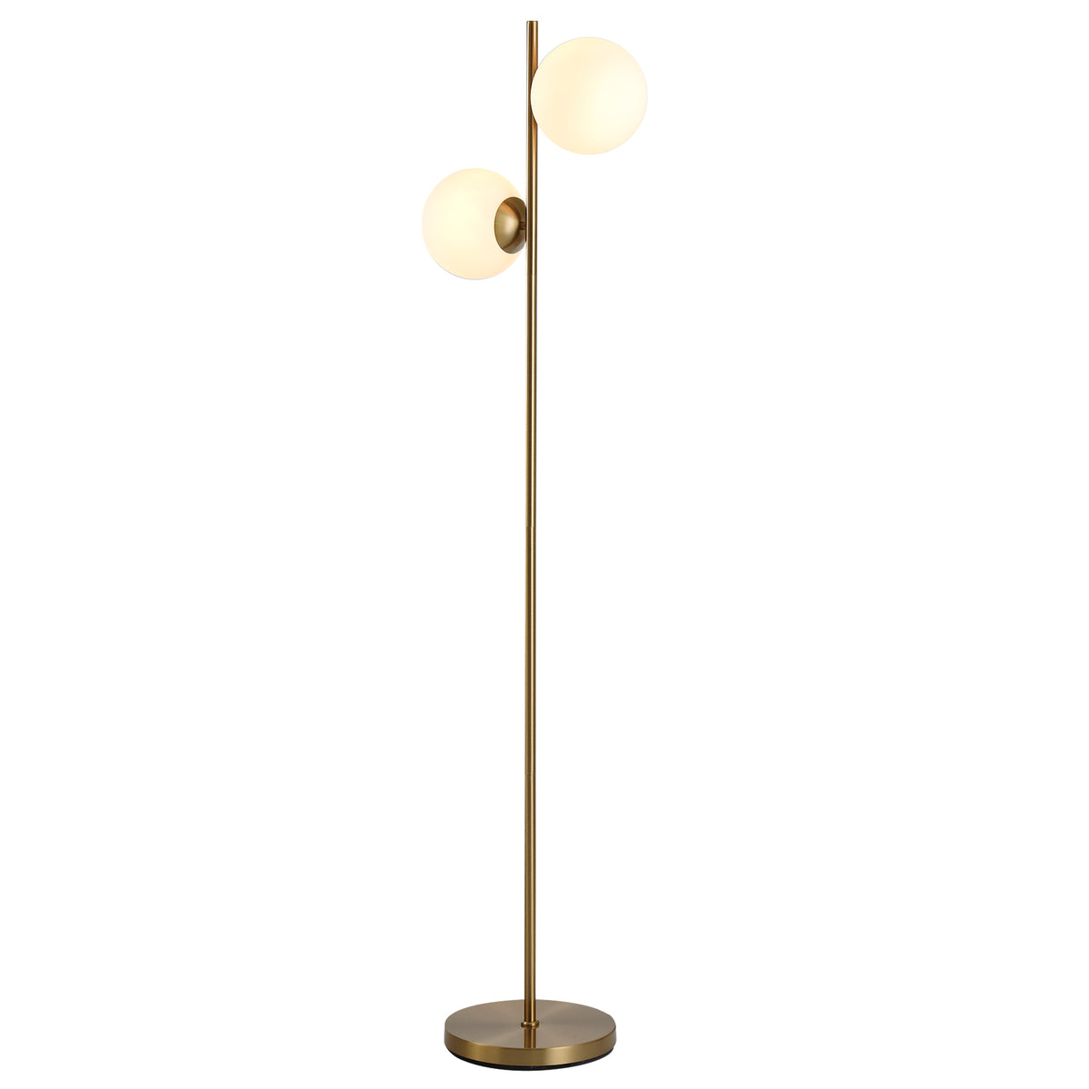 Lámpara de pie de diseño, lámpara de pie para salón neo-retro, 2 cabezales de bola, máx. 40 W, metal dorado