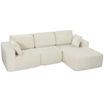 Canapé d'angle modulable 2 en 1, 267cm, canapé-lit 3 places en velours côtelé, larges assise et accoudoirs, crème
