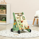Trotteur en bois pour bébé 18+ mois, chariot de marche, contrôle de vitesse, centre d'activités, 33,5x36x46,8cm, vert