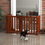 Barrière de sécurité chien pliable double face en bois, 4 panneaux avec porte, pieds de support, 205 x 60 cm, marron