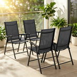 Lot de 4 Chaises de Jardin Pliantes Structure Acier Robuste sans Montage Dossier Haut Ergonomique 58x62x97cm Noir