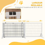 Barrière de sécurité pour chien barrière de protection à 2 panneaux largeur réglable 101-181 cm en bois acier blanc