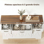 Credenza, mobile da cucina stile rustico con 4 ante a granaio, 3 cassetti, ripiani regolabili, bianco