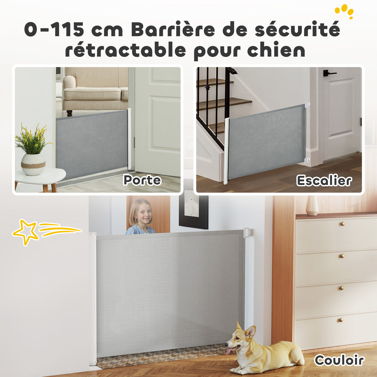 Barrière de sécurité barrière animaux rétractable automatique 1,15L x 0,83H m teslin métal gris