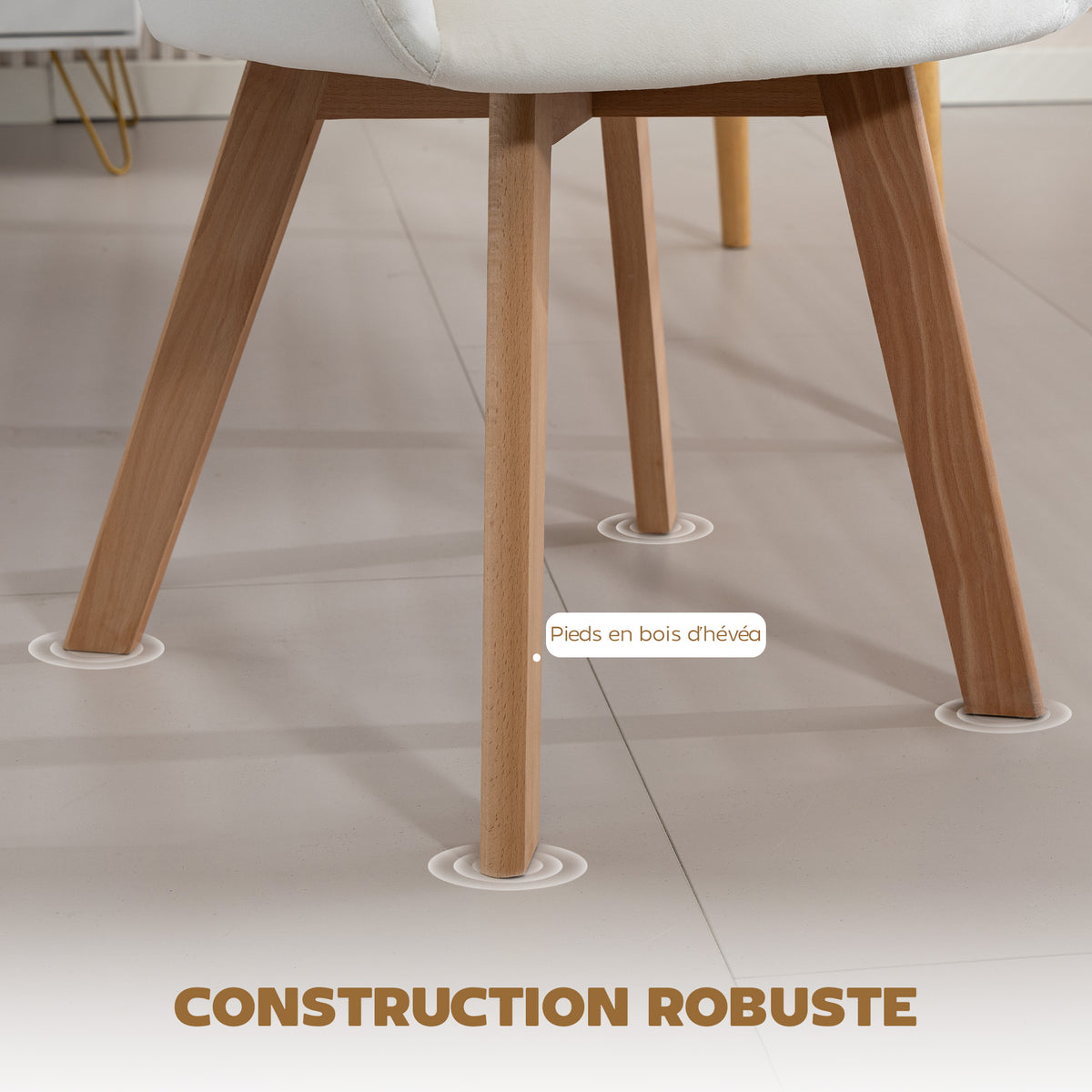 Lot de 2 chaises de salle à manger Fauteuil Assise rembourrée en tissu effet velours Pieds en bois, crème