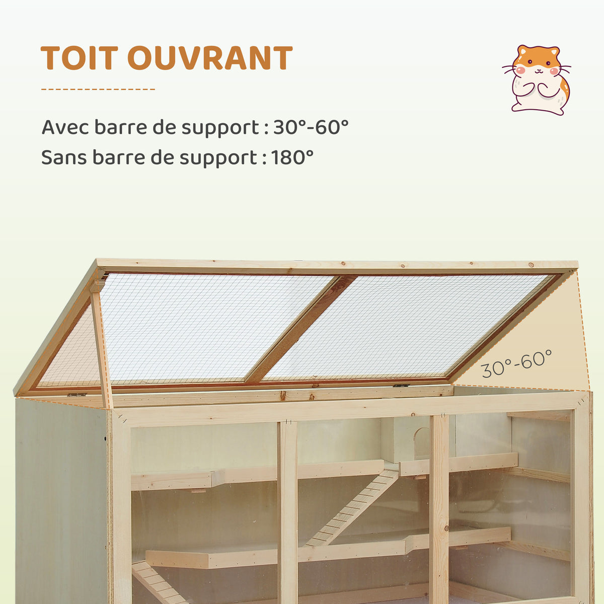 Jaula para hámster y jerbos de 2 niveles con techo abatible, ventanas, caseta y 2 escaleras, 115 x 57 x 55 cm, efecto madera natural
