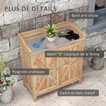 Table de rempotage armoire de rangement avec 2 étagères, plateau galvanisé patins antidérapants en bois sapin